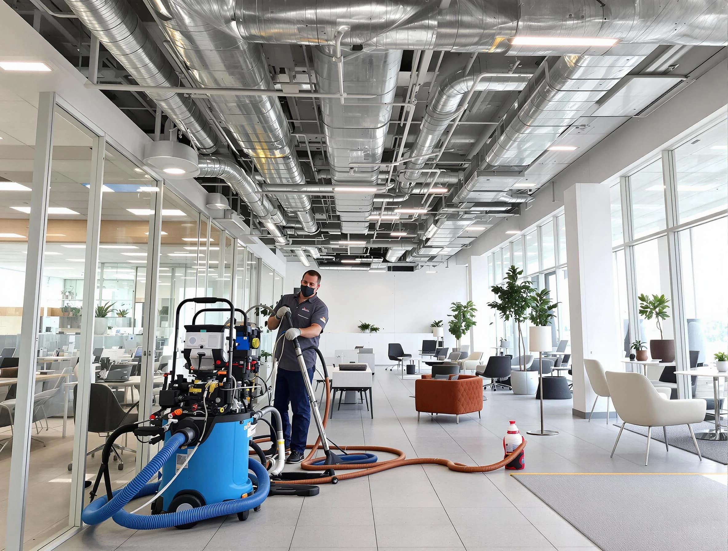 Short Pump Air Duct Cleaning team conducting comprehensive commercial duct cleaning at a business location in Short Pump