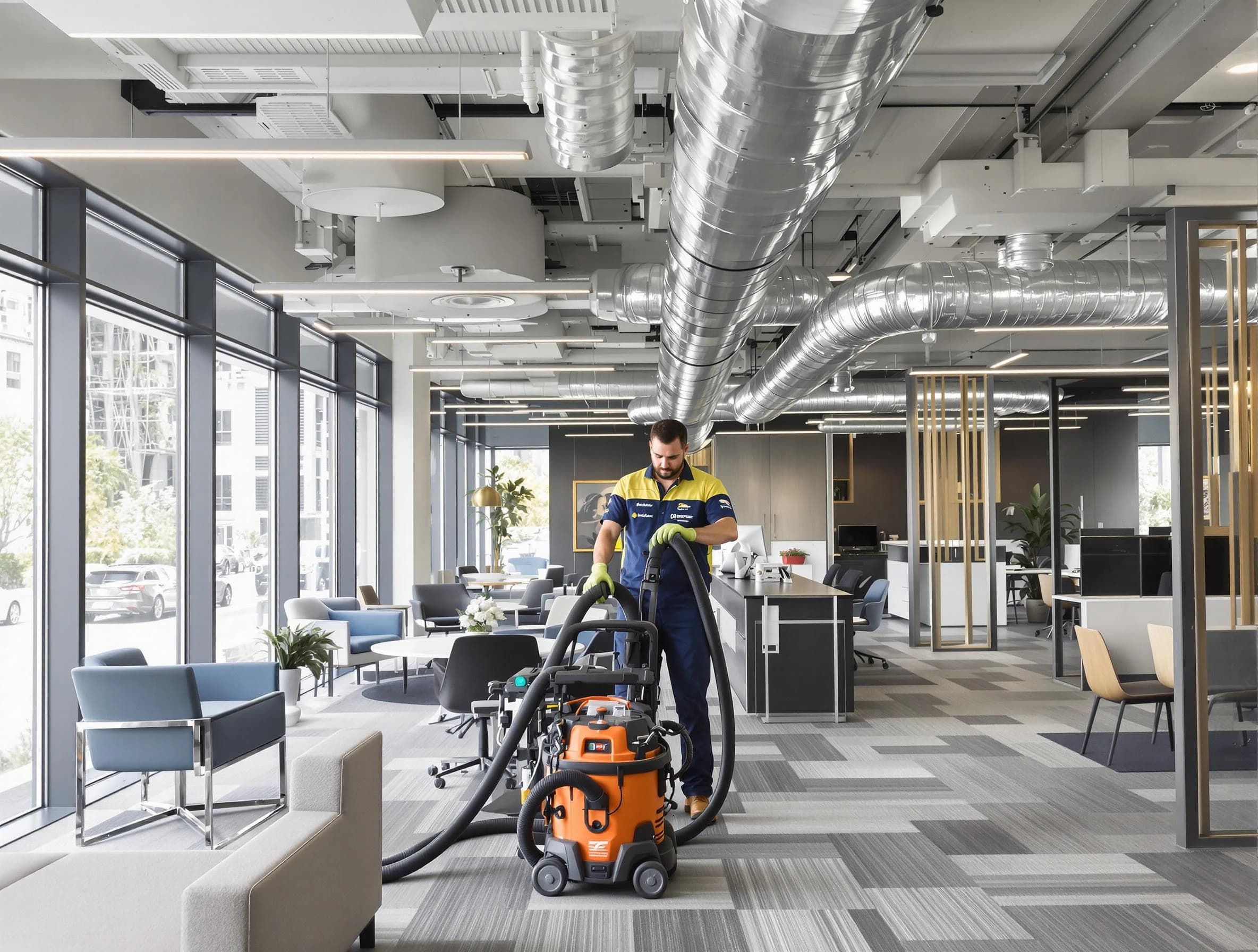 Short Pump Air Duct Cleaning team performing thorough commercial duct cleaning at a Short Pump business center